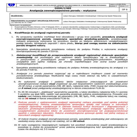 Analgezja zewnątrzoponowa porodu - wytyczne