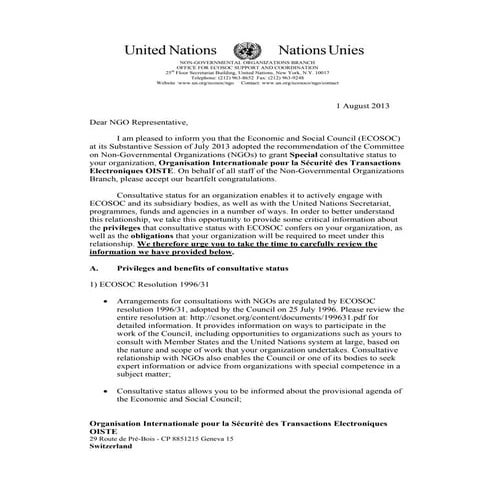 OISTE.ORG  granted by the UN Special consultative status 