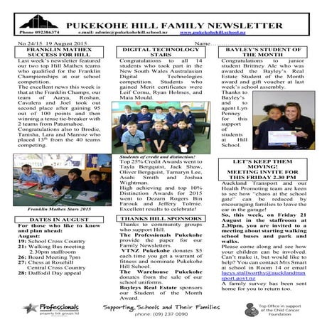 Newsletter 19 august 2015