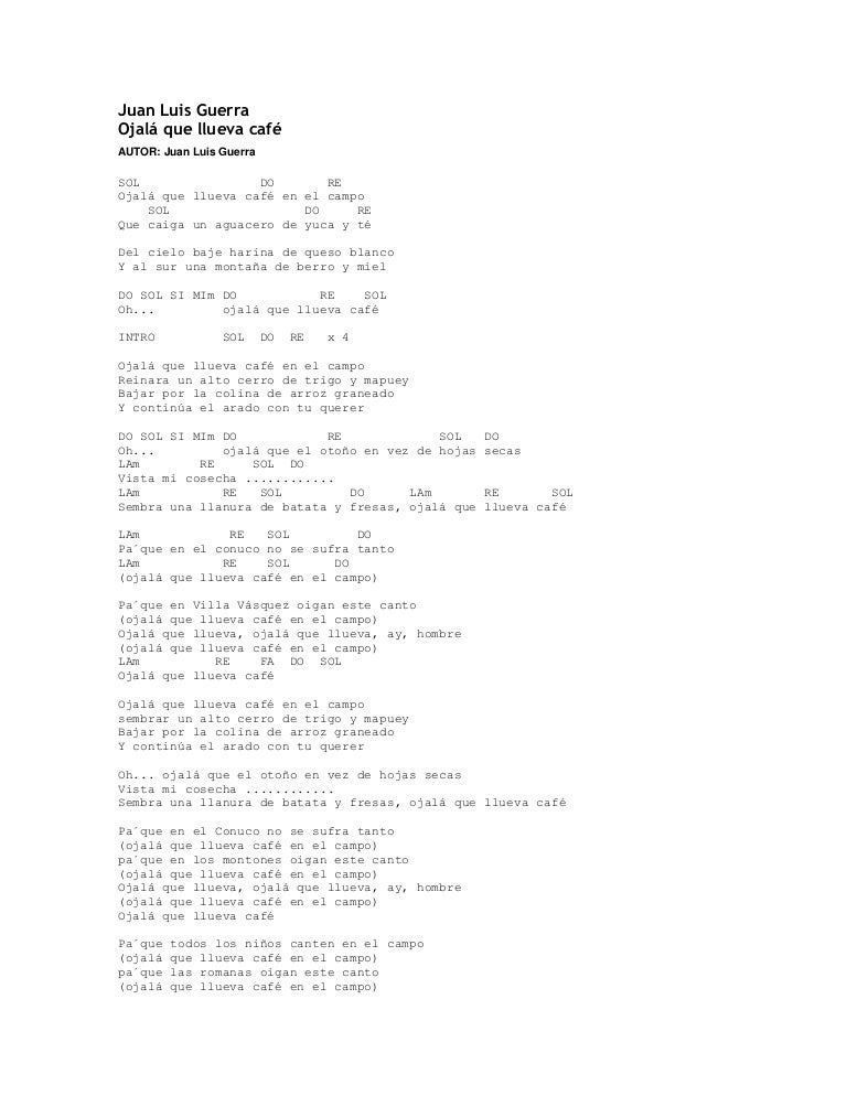 Letra De La Cancion Ojala Que Llueva Cafe