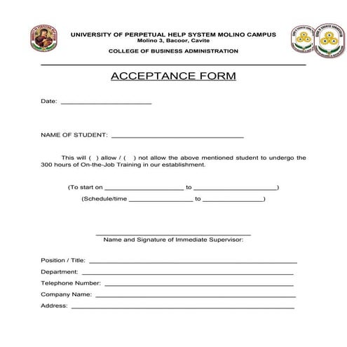 Ojt acceptance form