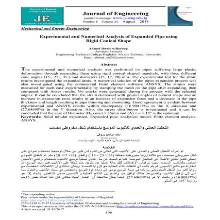 Experimental and numerical analysis of expanded pipe using rigid conical shap...