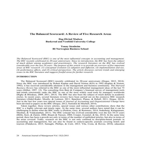 Ok the balanced scorecard a review of five research areas