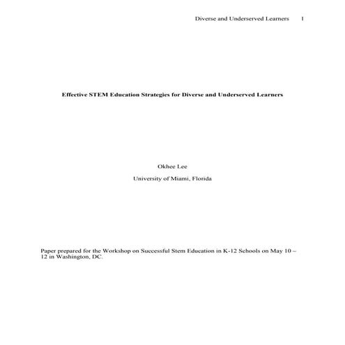 Effective STEM Education Strategies for Diverse and Underserved Learners 