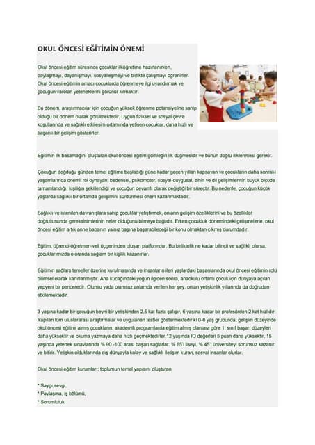 Okul öncesi eğitimin önemi