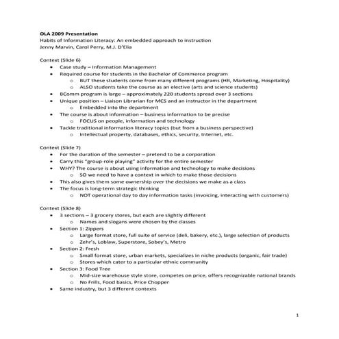 Habits of Information Literacy: Presentation Notes