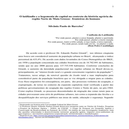 O latifúndio e a hegemonia do capital no contexto da história agrária da regi...