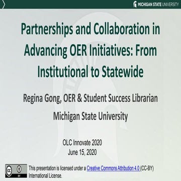 Partnerships and Collaboration in Advancing OER Initiatives: From Institution...