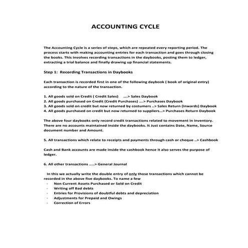 Format of all accounts for O Levels