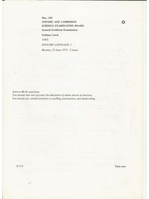 GCE O-level English Language, 1979
