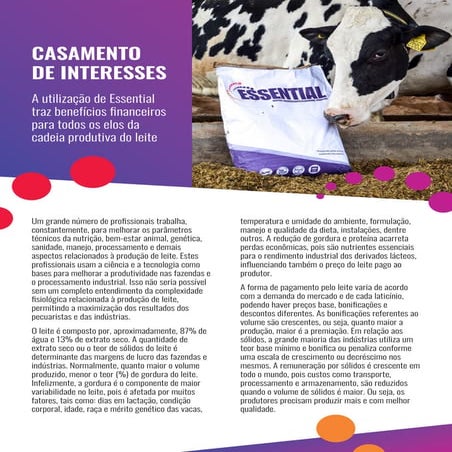CASAMENTO DE INTERESSES: A utilização de Essential traz benefícios financeiros para todos os elos da cadeia produtiva do leite