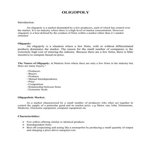 Oligopoly Assignment