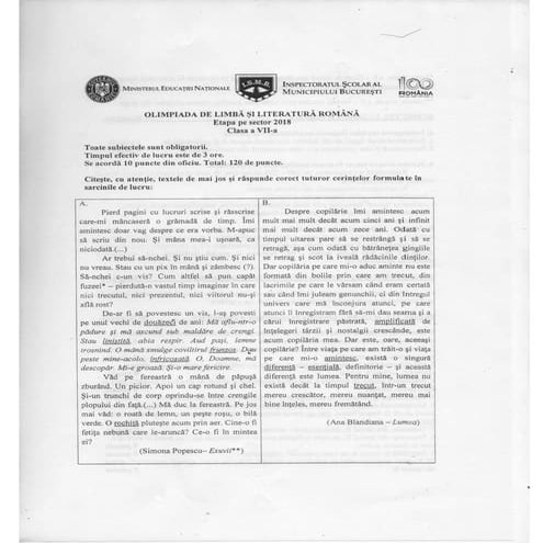 Olimpiada de Limba si Literatura Romana 2018 - Etapa pe sector