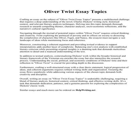 Oliver Twist Essay Topics. Guilford College