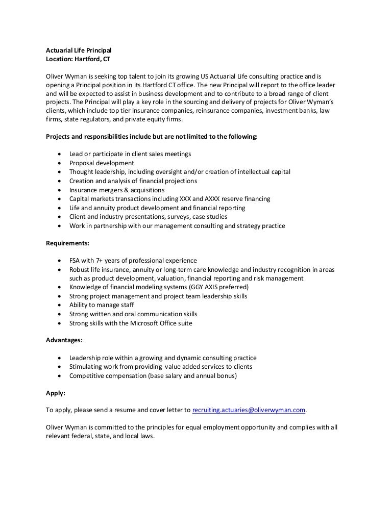 Oliver Wyman Hartford Life Actuarial Positions