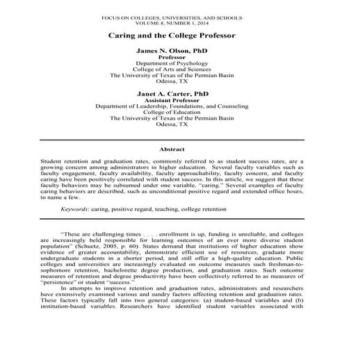 Olson, james caring and the college professor focus v8 n1 2014