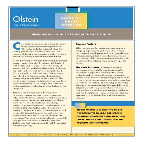 Finding Value in Corporate Turnarounds