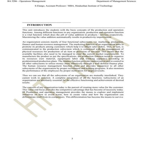 Operation Management   unit - I Materials