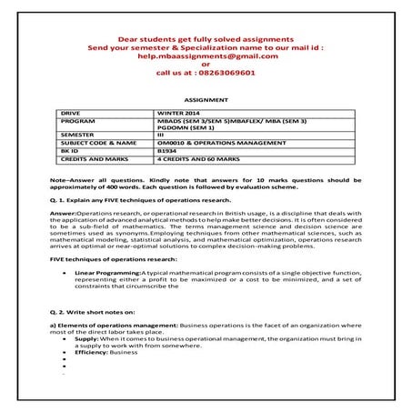 Om0010 operations management