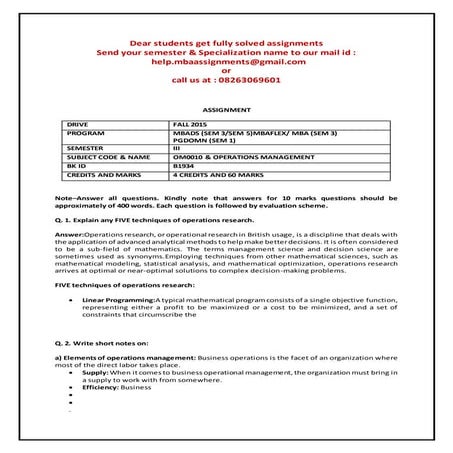 Om0010 operations management
