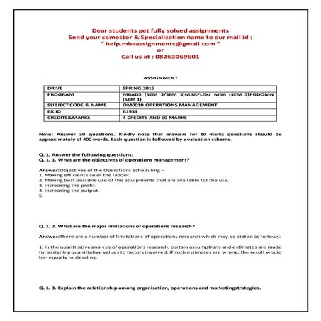 Om0010 operations management