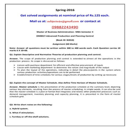 Om0017 advanced production and planning control