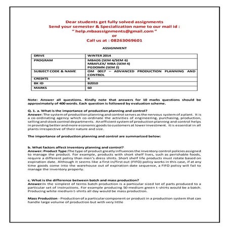 Om0017   advanced production planning and control