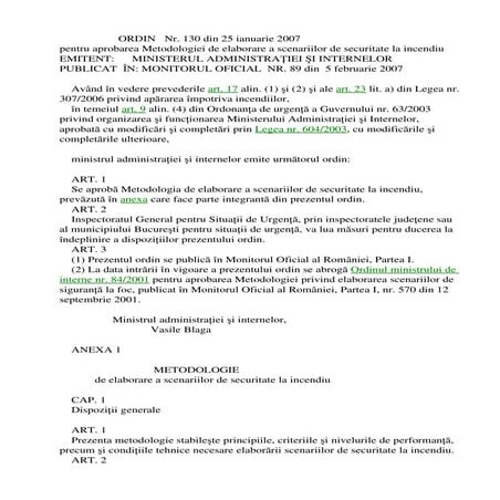 Ordin MAI 130 din 2007 sceariu de securitate la incendii