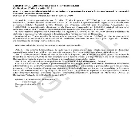 Ordin MAI  87 2010 metod de atestare a pers fizice