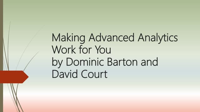 Making Advanced Analytics Work for You 