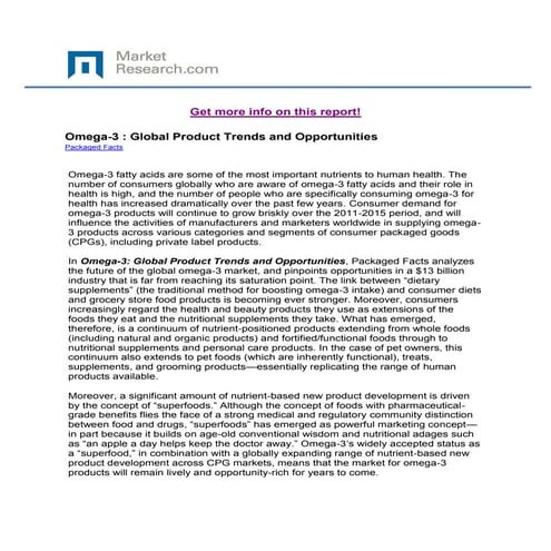 Omega-3 : Global Product Trends and Opportunities