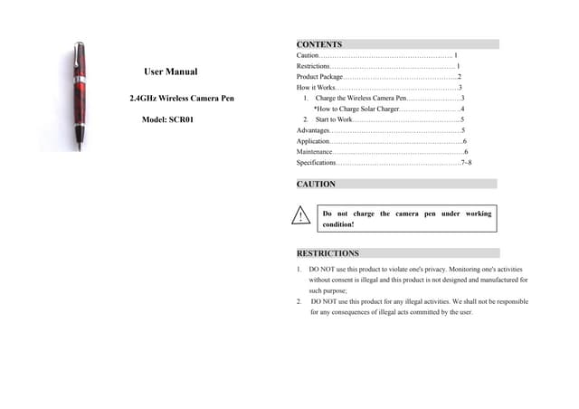 www.wholesalespycams.com Camera Pen Users Manual