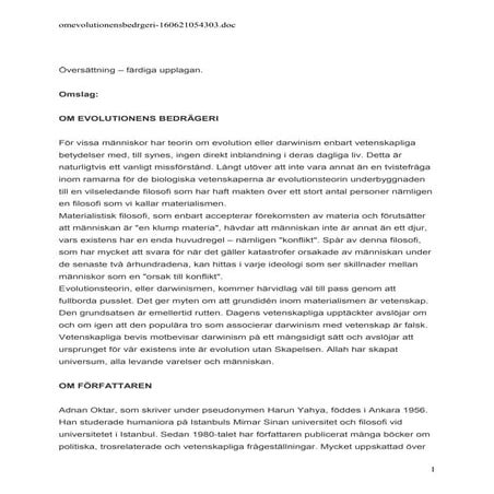 Om evolutionens bedrägeri. swedish (svenska)