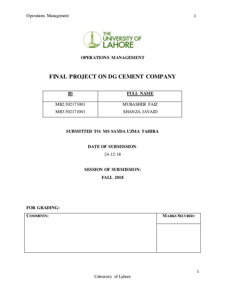 DG cement Operations management