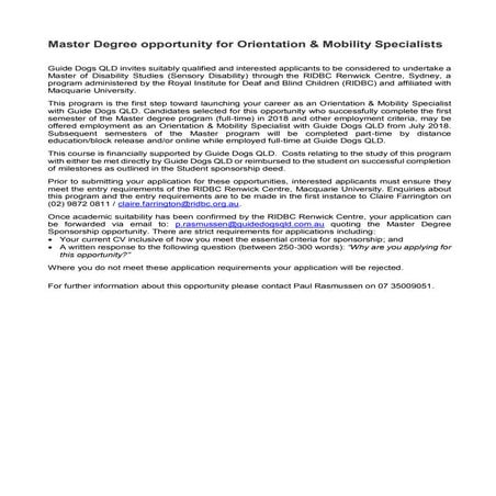 Orientation and mobility specialist information pack 2018