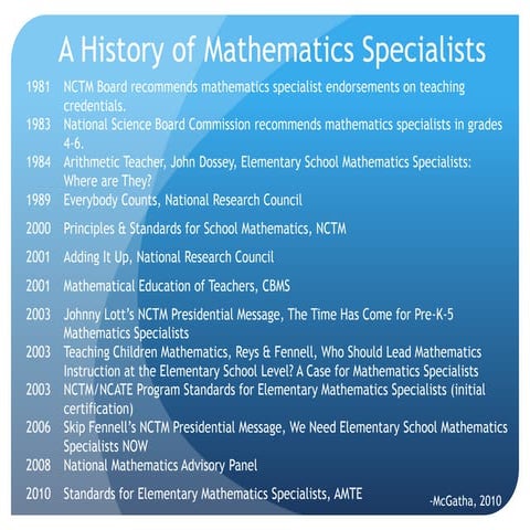 Math Specialist Initiatives and Future Directions (Oregon)