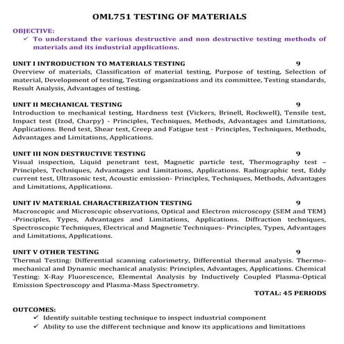 Oml751 testing of materials