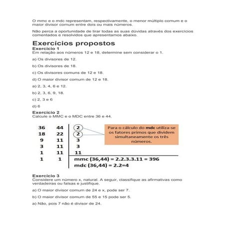 Exercícios sobre mmc e mdc | PDF