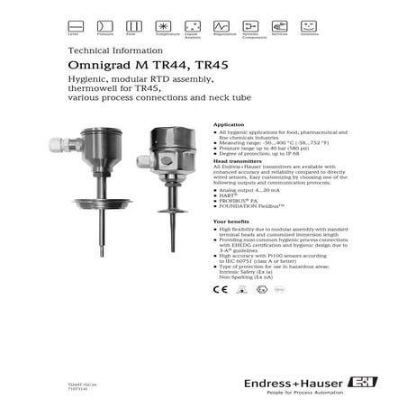 Omnigrad m tr44 45 endress+hauser datasheet-hygienic, modular rtd assembly-te...