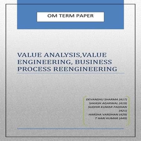 VALUE ANALYSIS,VALUE ENGINEERING, BUSINESS PROCESS REENGINEERING