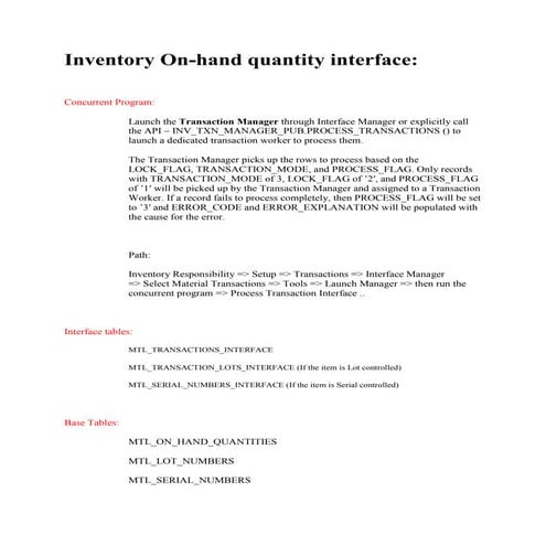 On hand quantities import