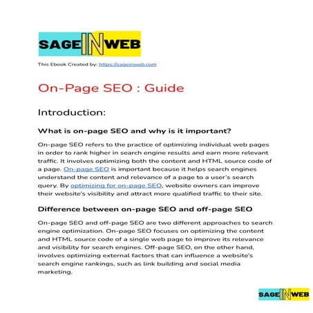 On Page SEO (Search Engine Optimization) | PPTX