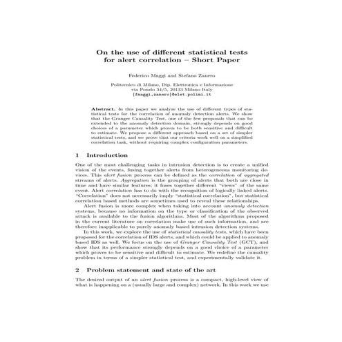 On the Use of Different Statistical Tests for Alert Correlation -- Short Paper