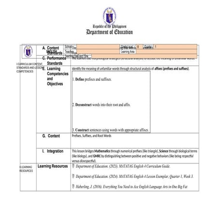 DETAILED LESSON PLAN IN ENGLISH 4 QUARTER WEEK 2H | DOCX
