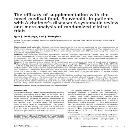 The efficacy of supplementation with the novel medical food, Souvenaid, in pa...