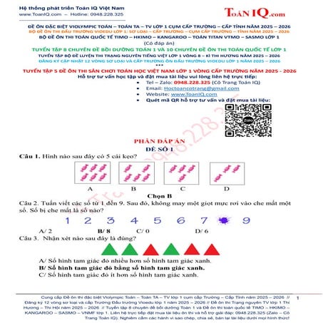 Đề ôn thi VNMF lớp 1 chặng 3 cấp Trường năm 2025 - 2026