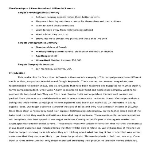 Once upon a farm media plan