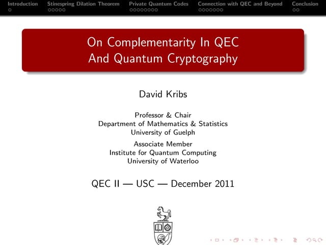 On complementarity in qec and quantum cryptography