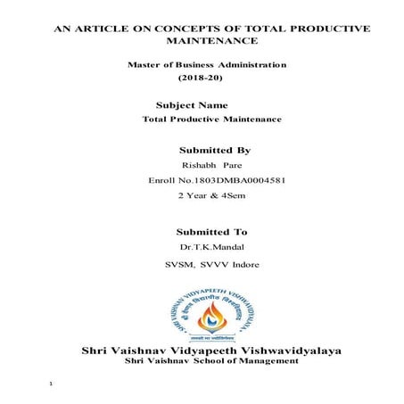 On concept of Total Productive Maintenance