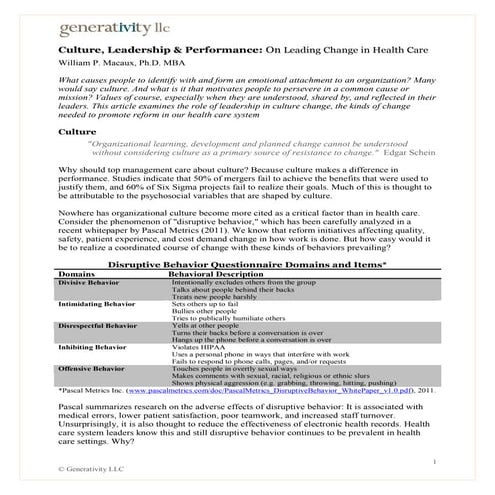 On Culture Leadership Performance In Health Care   Wpm